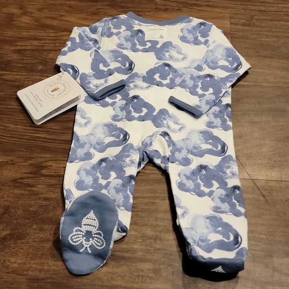 Burt's Bees Baby Newborn Blue Cloud Footed Pajama - Picture 2 of 4